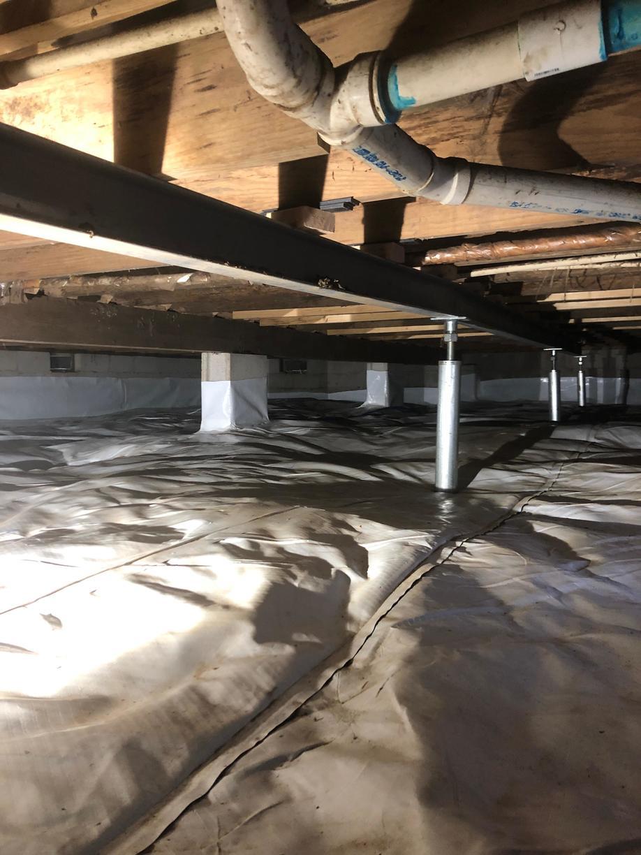 along with the original CMU columns, we also installed Smart Jacks, Drainage system, French Drains, and a crawl space dehumidifier.